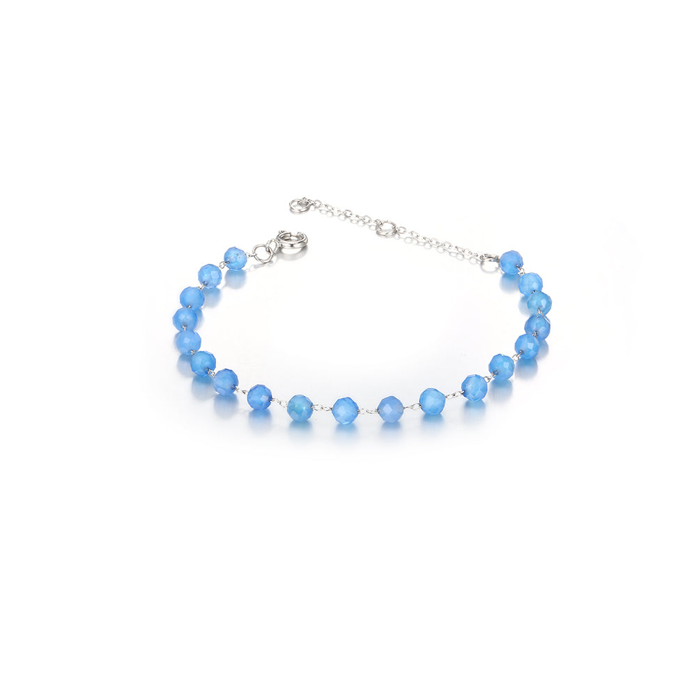 Blue Chalcedony Semi-precious Stone Stainless Steel Bracelet