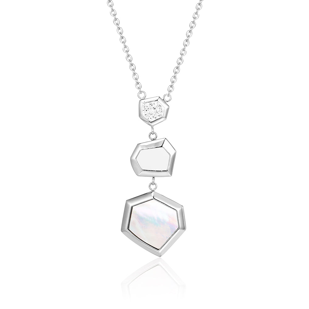 Preciosa Crystal with MOP Stainless Steel pentagon Pendant Necklace