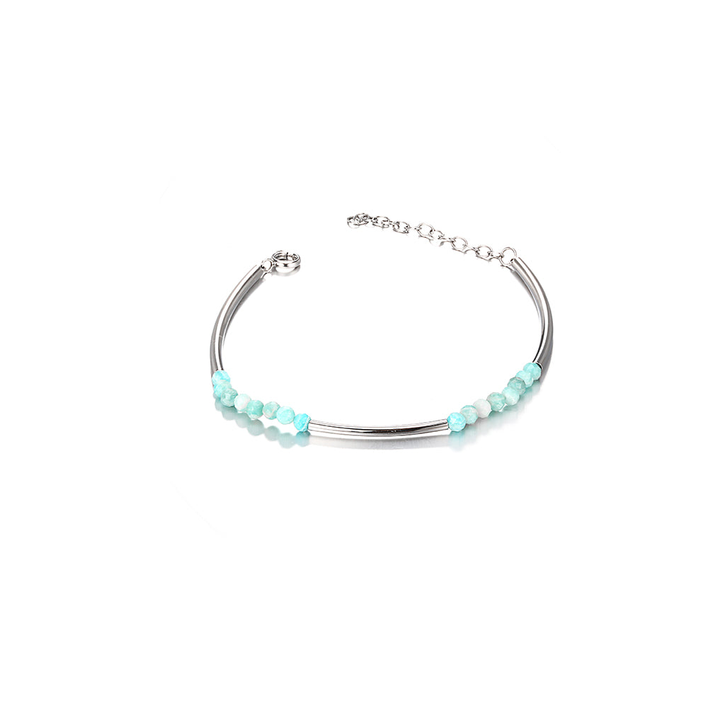 Semi-precious Beads alternated with Stainless Steel Tube Bracelet