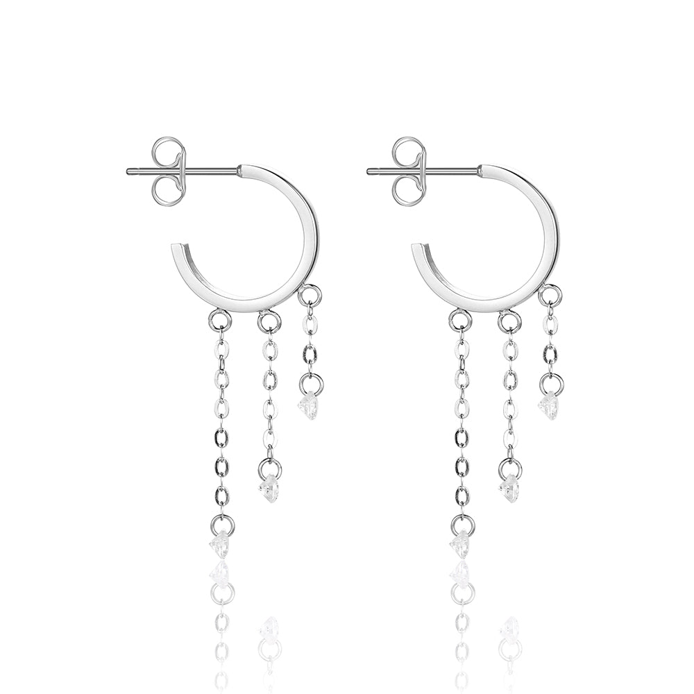 Dangling Zirconia Stainless Steel Earrings