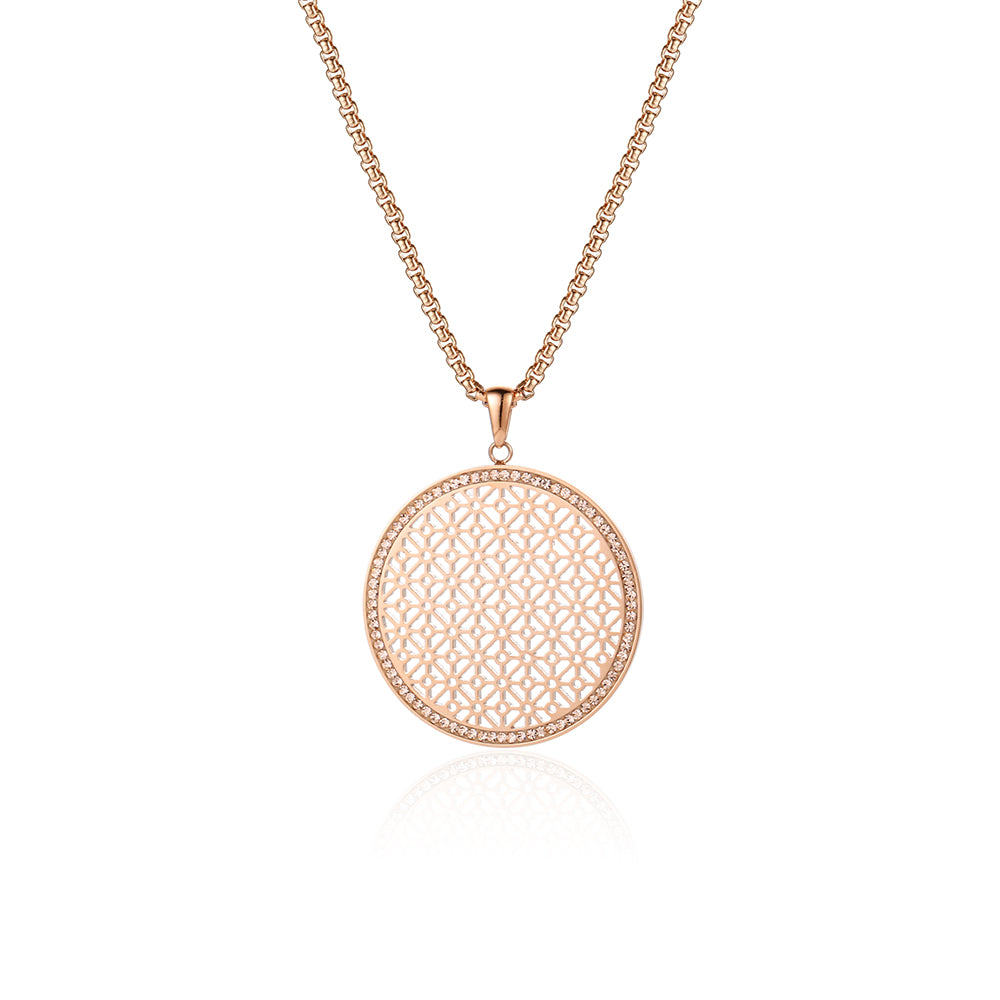 Preciosa Crystal round laser cutting charm Stainless Steel Pendant Necklace