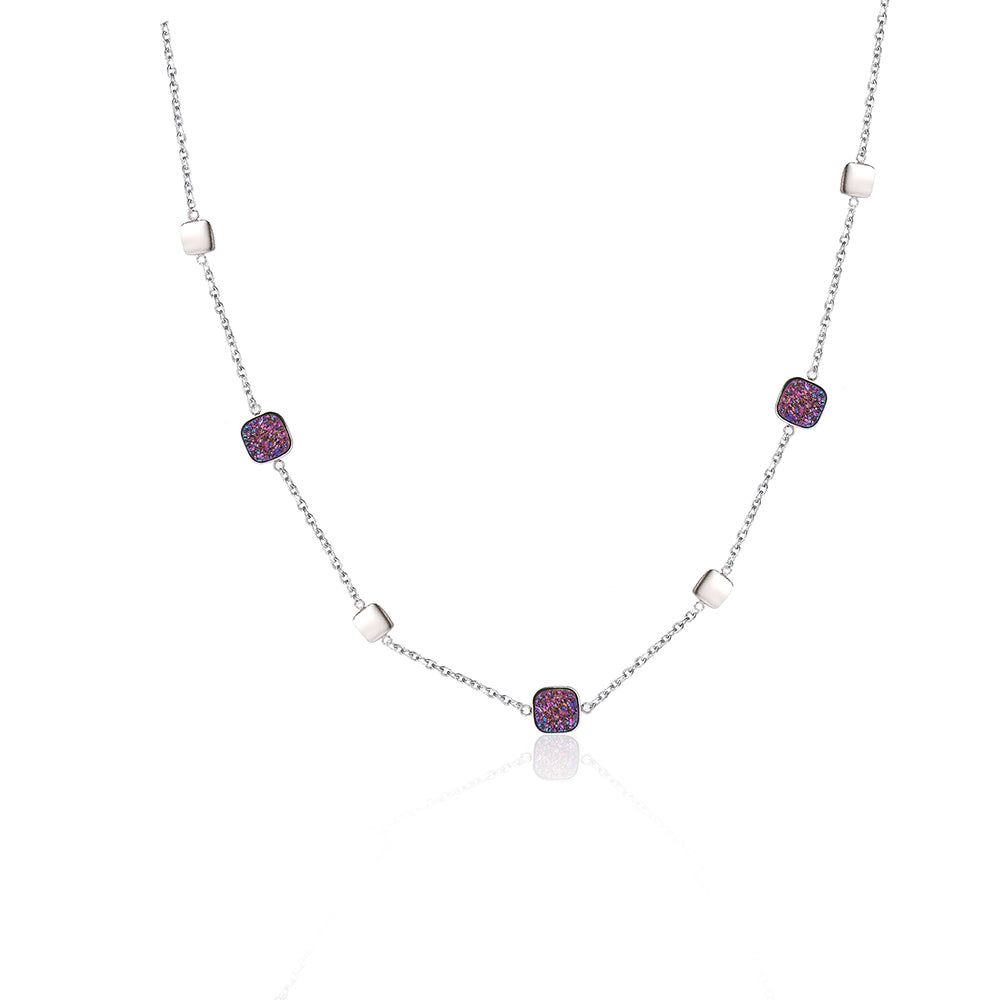 Druzy Crystal alternated with steel cube Necklace