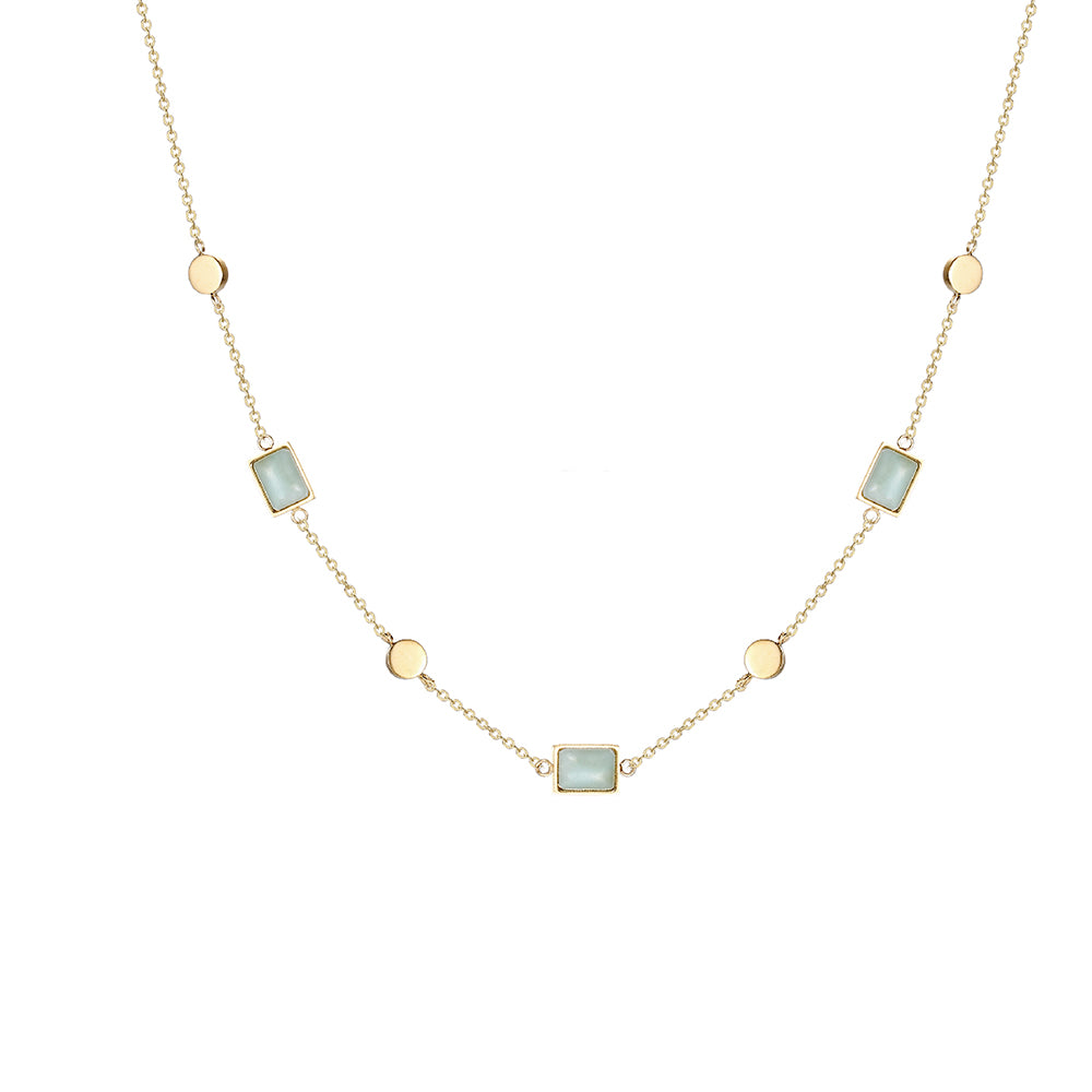 Semi-precious Stone alternated with Stainless Steel round disc Necklace