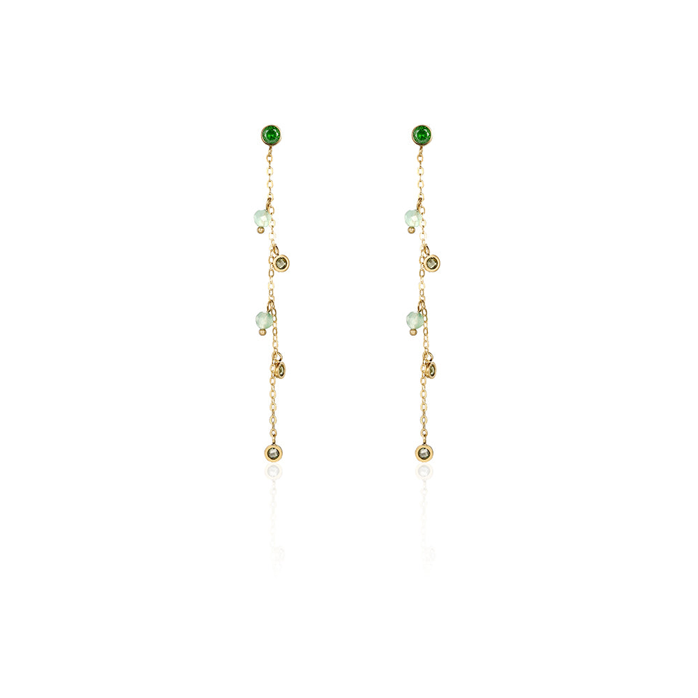 Dangling Semi-precious Beads & bezel Zirconia Stainless Steel Earrings