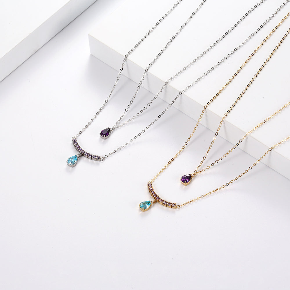 Zirconia Mixed color Stainless Steel double layer Necklace