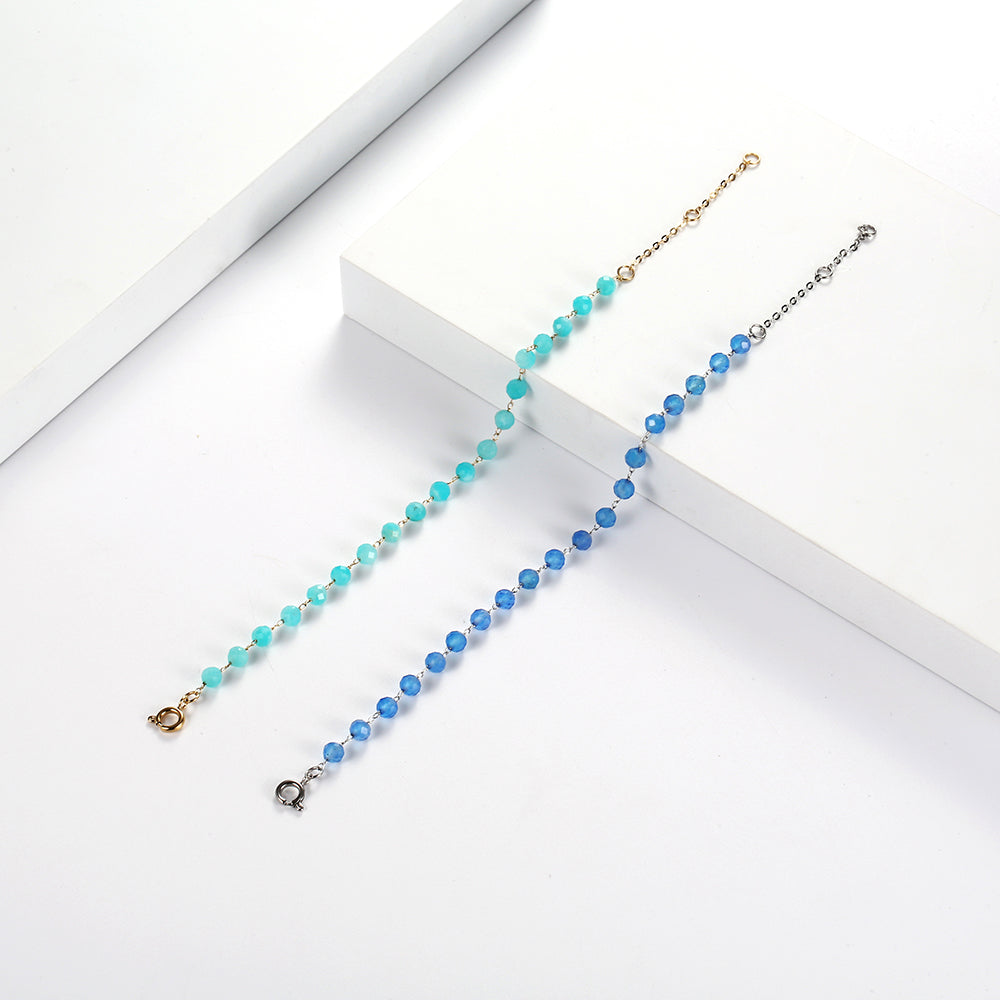 Blue Chalcedony Semi-precious Stone Stainless Steel Bracelet
