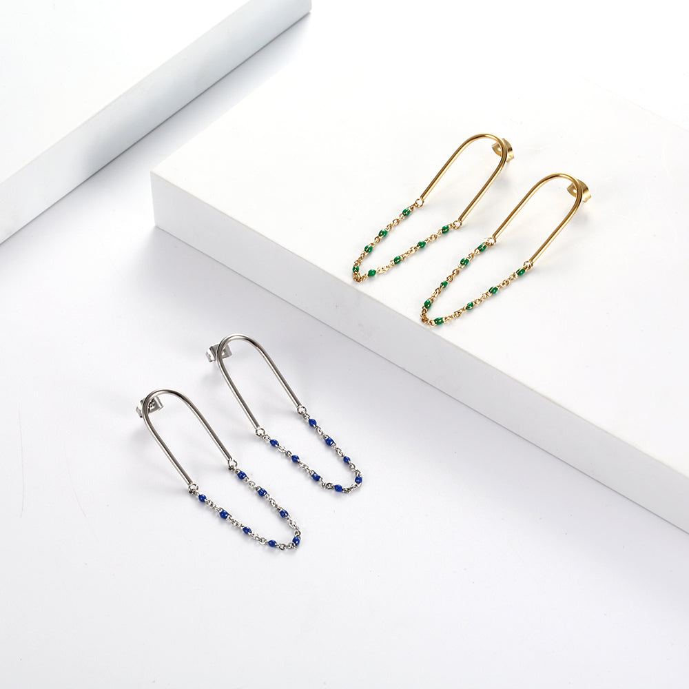 Enamel bead chain Stainless Steel drop Earrings