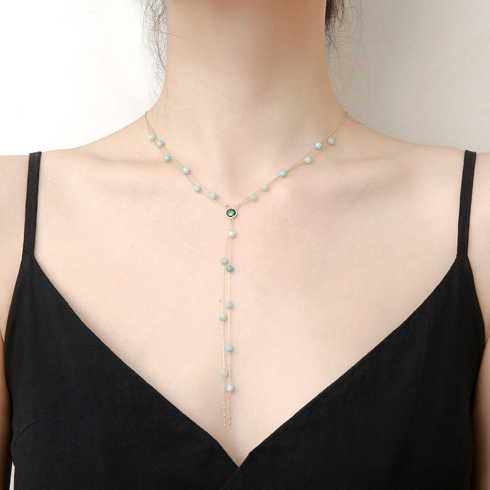 Semi-precious Beads Stainless Steel Y shape Necklace