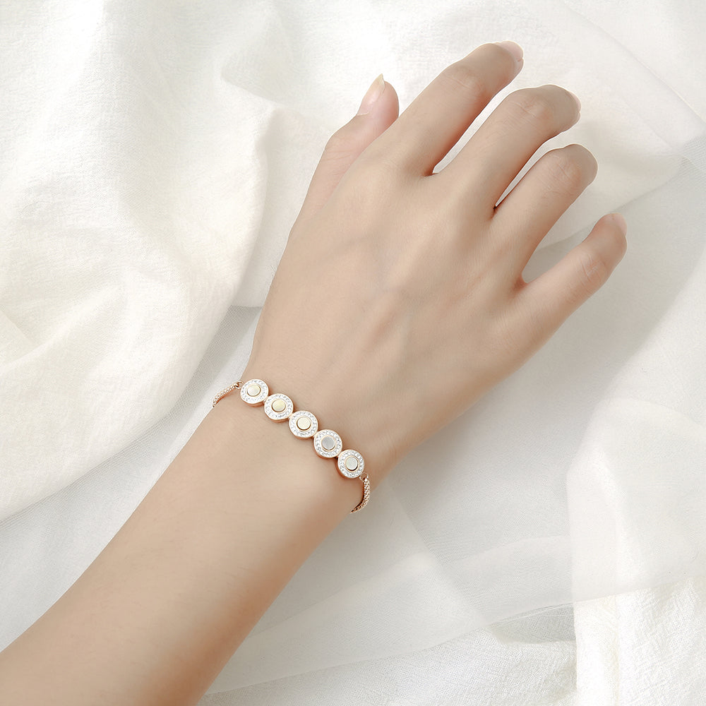Preciosa Crystal with MOP round sliding Stainless steel Bracelet