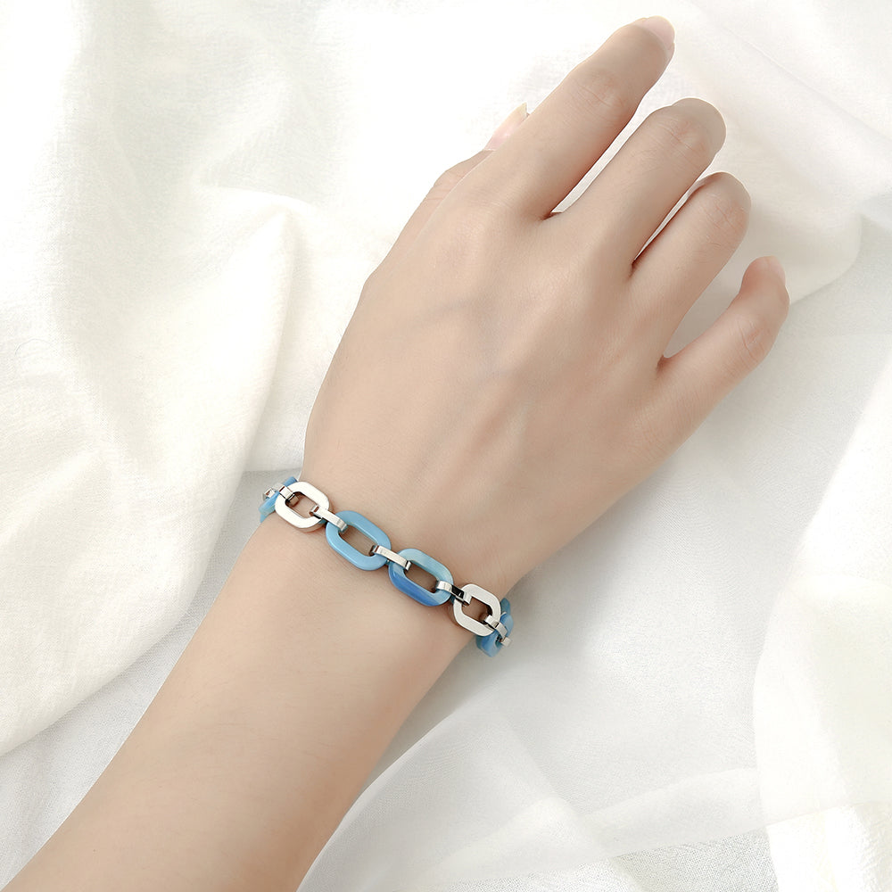 Blue Acetate Link Chain T bar clasp Stainless Steel Bracelet
