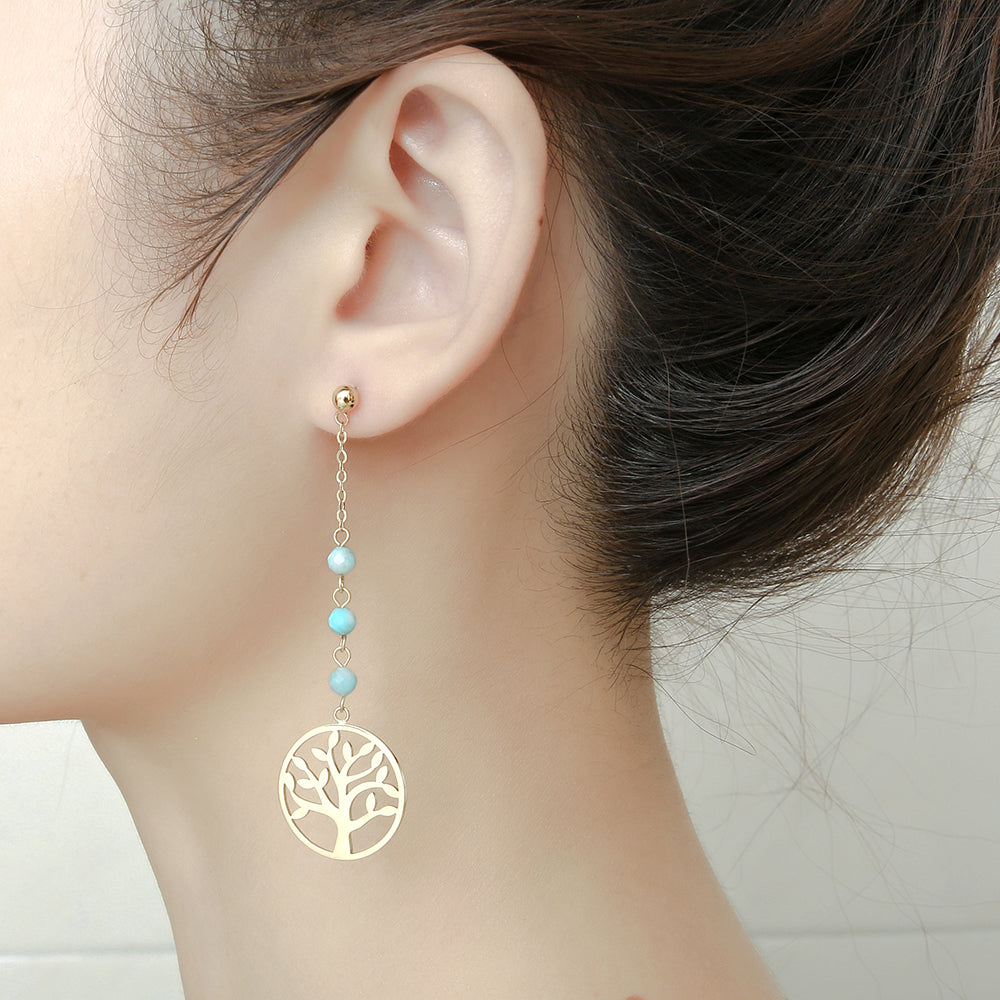 Semi-precious beads life of tree Stainless Steel Earrings